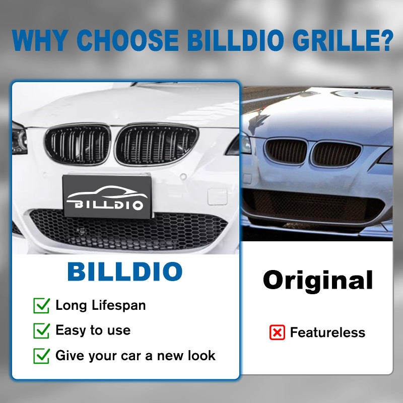 BILLDIO E60 Grille - Front Kidney Grille Double Slats Glossy Black Compatible with 2003-2009 BMW 5 series 520i 523i 525i 528i 530i 535i 550i BMW E60 Black Kidney Grille - Image 5